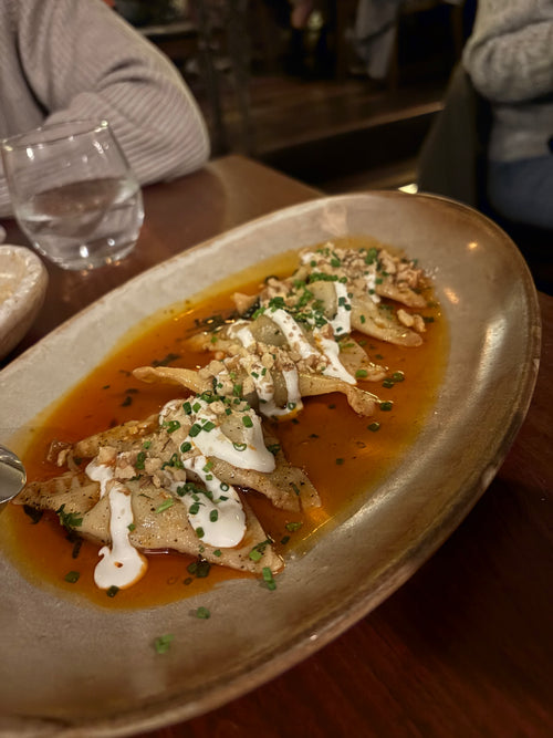 Turkish ravioli, extra garlic yogurt