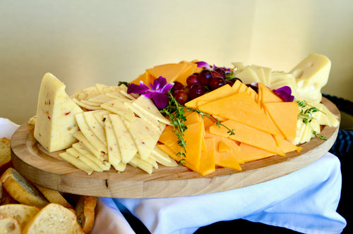 Plate of assorted cheeses.